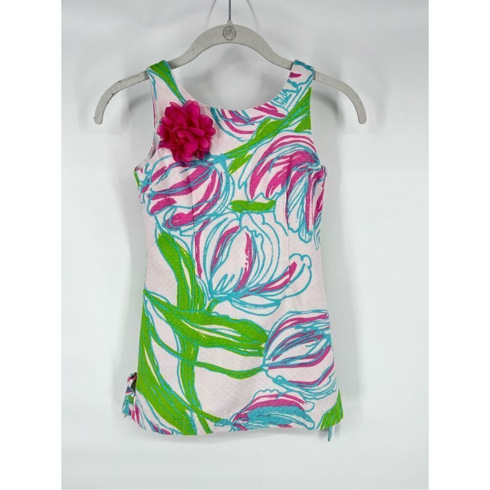 Lilly Pulitzer Girls Floral Pink White Green Sleeveless Party Dress Size 8 EUC